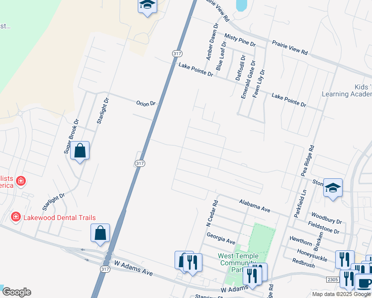 map of restaurants, bars, coffee shops, grocery stores, and more near 8910 Sky Crest Drive in Temple