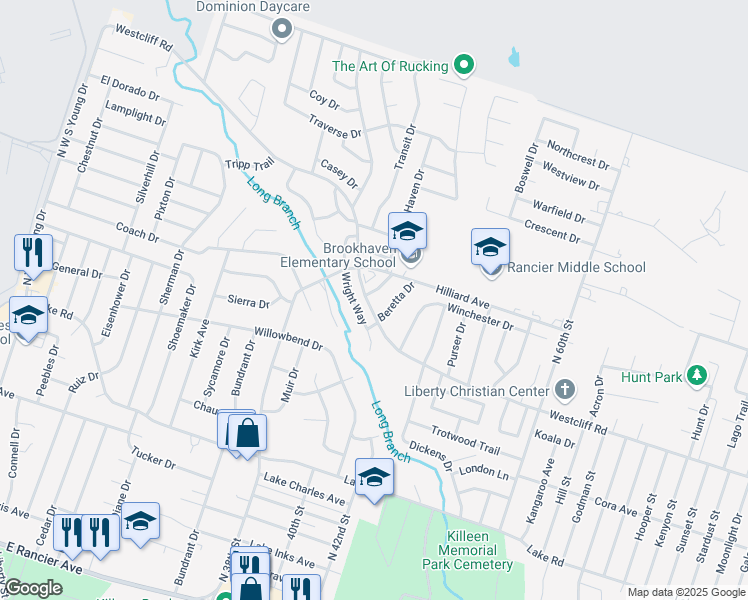 map of restaurants, bars, coffee shops, grocery stores, and more near 2012 Wright Way in Killeen