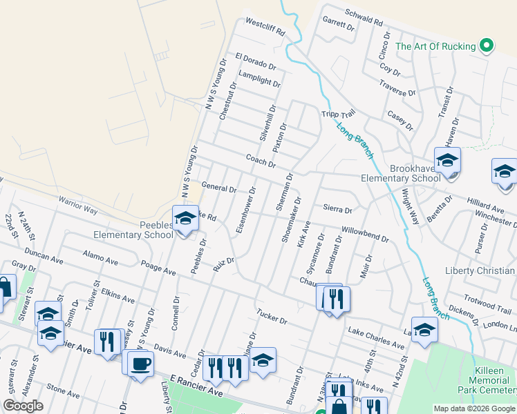 map of restaurants, bars, coffee shops, grocery stores, and more near 2004 Ruiz Drive in Killeen