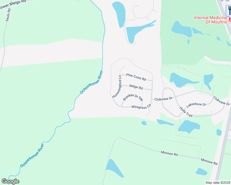 map of restaurants, bars, coffee shops, grocery stores, and more near 7 Hummingbird Lane in Moultrie
