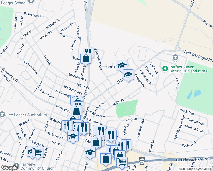 map of restaurants, bars, coffee shops, grocery stores, and more near in Copperas Cove