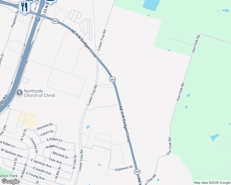 map of restaurants, bars, coffee shops, grocery stores, and more near 3409 Lower Troy Rd in Temple