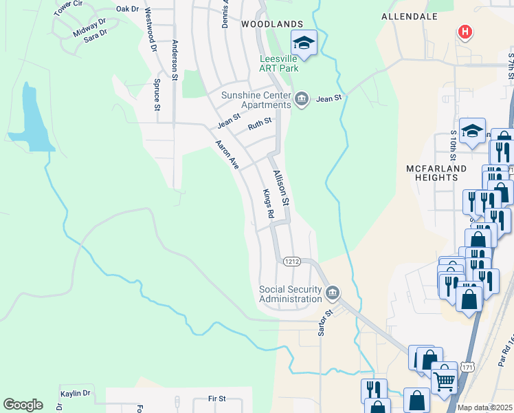map of restaurants, bars, coffee shops, grocery stores, and more near 1705 Aaron Avenue in Leesville