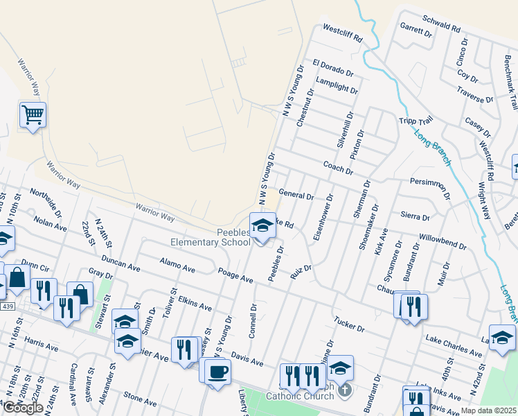 map of restaurants, bars, coffee shops, grocery stores, and more near 1901 North West South Young Drive in Killeen