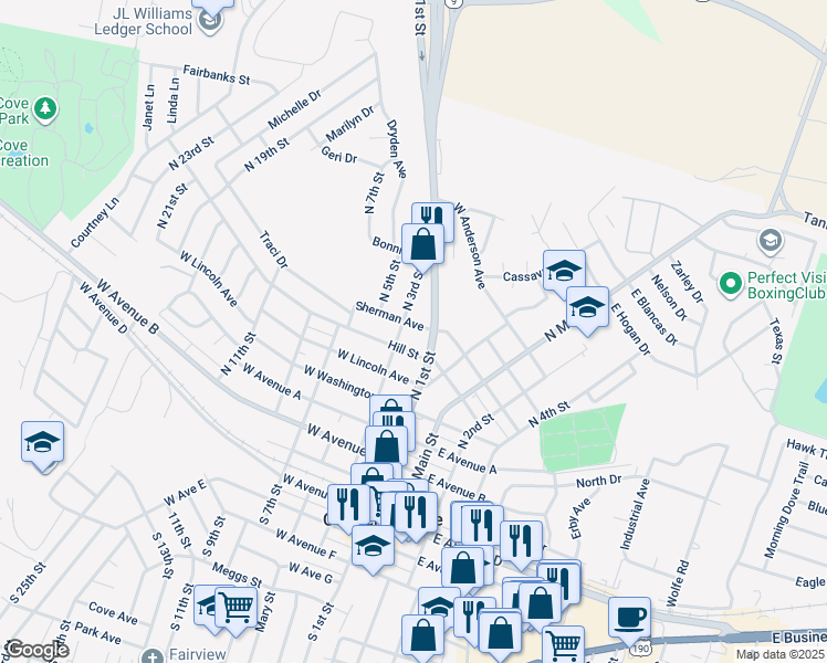 map of restaurants, bars, coffee shops, grocery stores, and more near 806 North 3rd Street in Copperas Cove