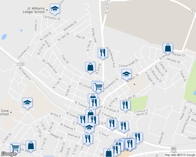 map of restaurants, bars, coffee shops, grocery stores, and more near 806 North 3rd Street in Copperas Cove