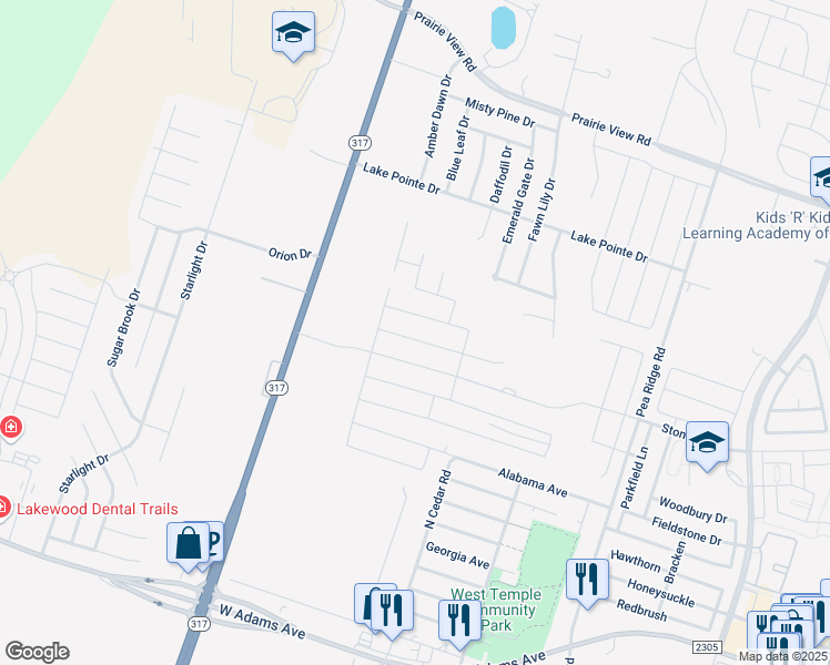map of restaurants, bars, coffee shops, grocery stores, and more near 9103 Sky Crest Drive in Temple