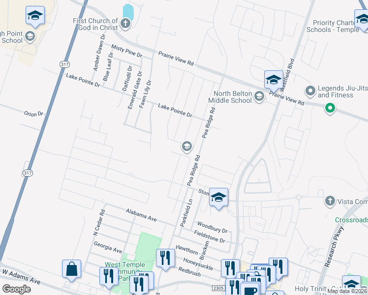 map of restaurants, bars, coffee shops, grocery stores, and more near 1110 Lilac Ledge Dr in Temple