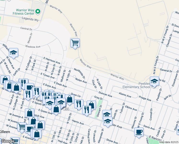 map of restaurants, bars, coffee shops, grocery stores, and more near 811 Pecan Circle in Killeen