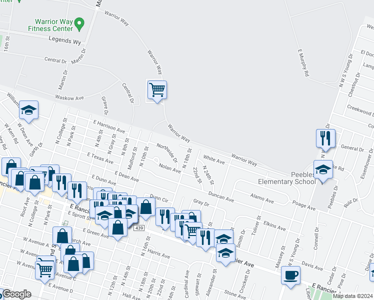 map of restaurants, bars, coffee shops, grocery stores, and more near 812 Pecan Circle in Killeen