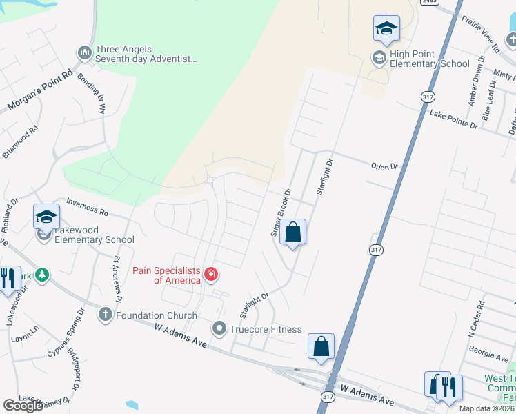 map of restaurants, bars, coffee shops, grocery stores, and more near 815 Hawks Shadow Drive in Belton