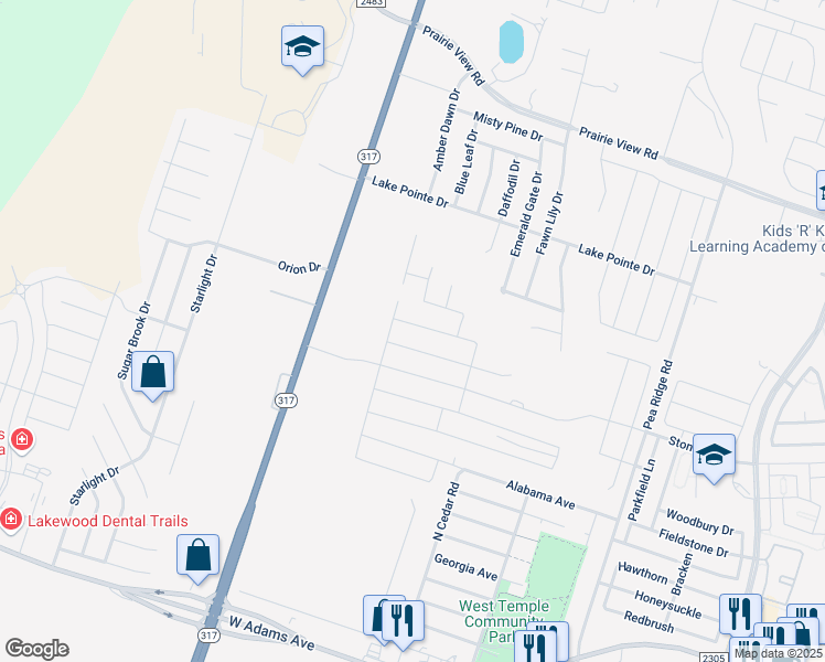 map of restaurants, bars, coffee shops, grocery stores, and more near 9103 Sky Crest Drive in Temple