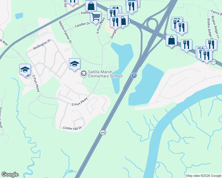 map of restaurants, bars, coffee shops, grocery stores, and more near 466 Deer Run Trail in Brunswick