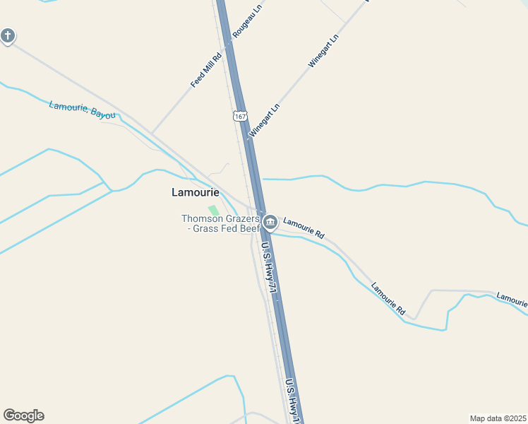 map of restaurants, bars, coffee shops, grocery stores, and more near US-71 & Lamourie Rd in Lecompte