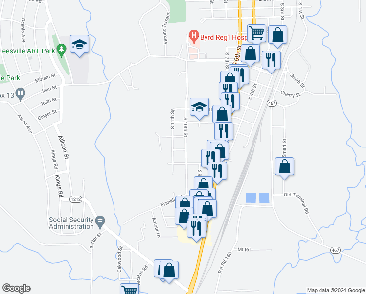 map of restaurants, bars, coffee shops, grocery stores, and more near 1312 South 10th Street in Leesville