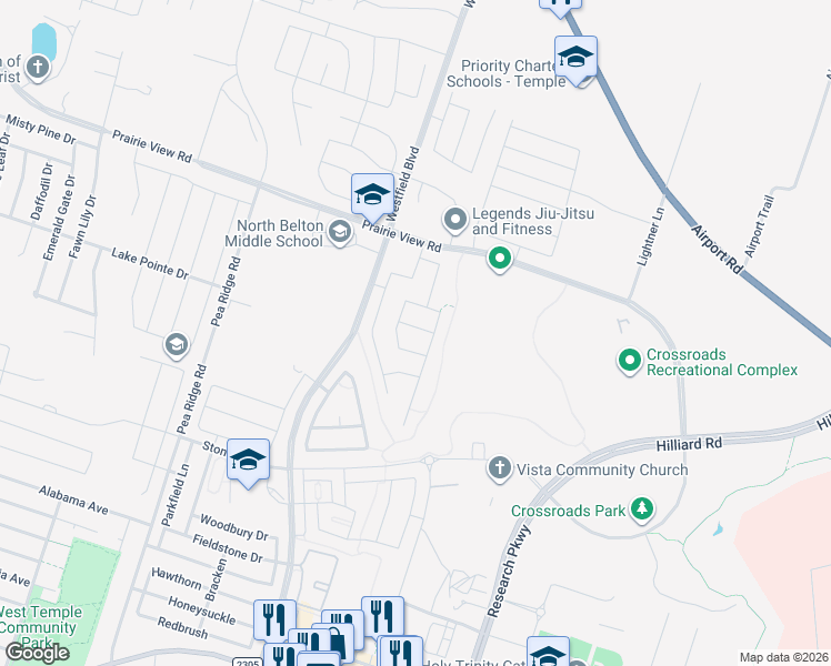 map of restaurants, bars, coffee shops, grocery stores, and more near 4720 Fawn Valley Drive in Temple