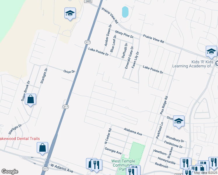map of restaurants, bars, coffee shops, grocery stores, and more near 8910 Sky Crest Drive in Temple