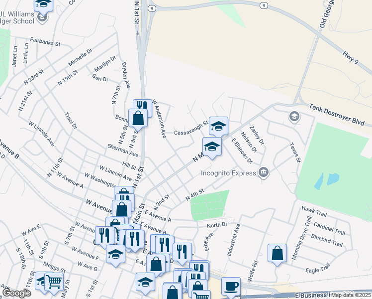 map of restaurants, bars, coffee shops, grocery stores, and more near 908 Hackberry Street in Copperas Cove