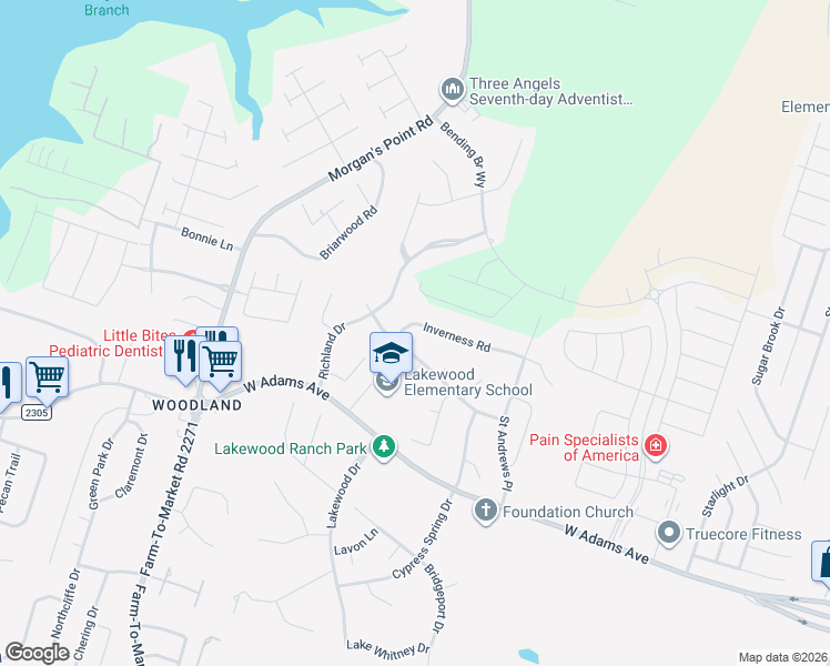 map of restaurants, bars, coffee shops, grocery stores, and more near 11218 Inverness Road in Belton