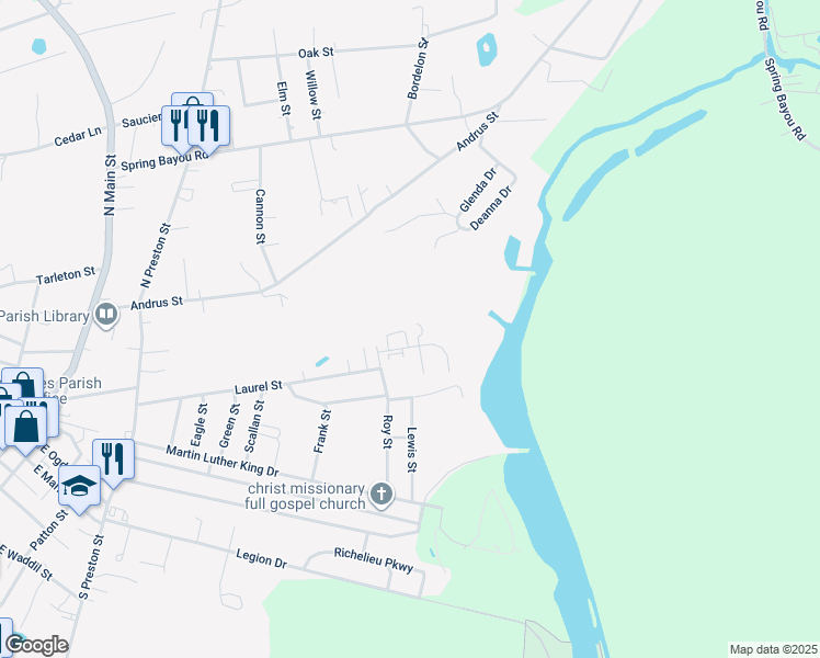 map of restaurants, bars, coffee shops, grocery stores, and more near 174 Vieux Carre Street in Marksville