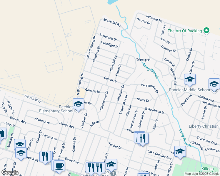 map of restaurants, bars, coffee shops, grocery stores, and more near 2110 Shoemaker Drive in Killeen