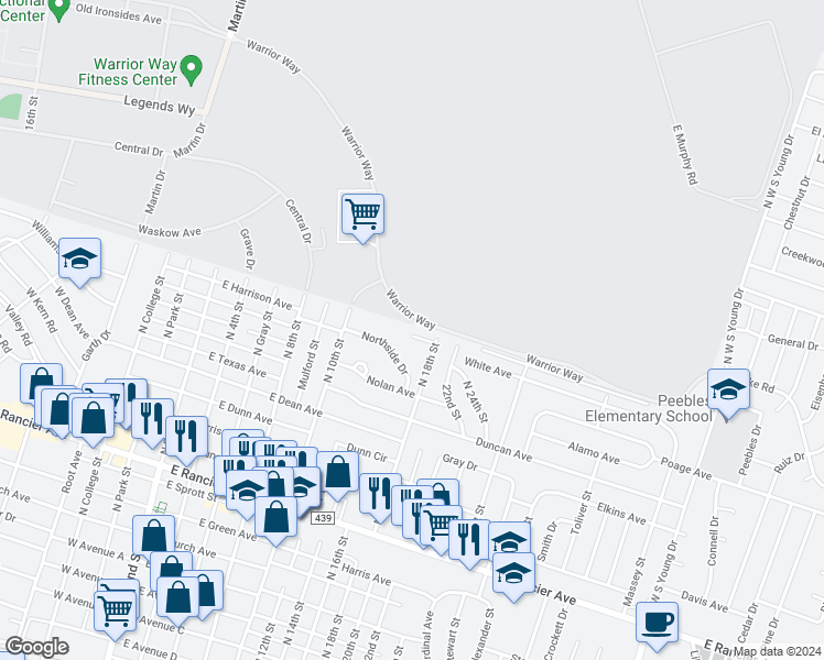 map of restaurants, bars, coffee shops, grocery stores, and more near 800 Pecan Circle in Killeen