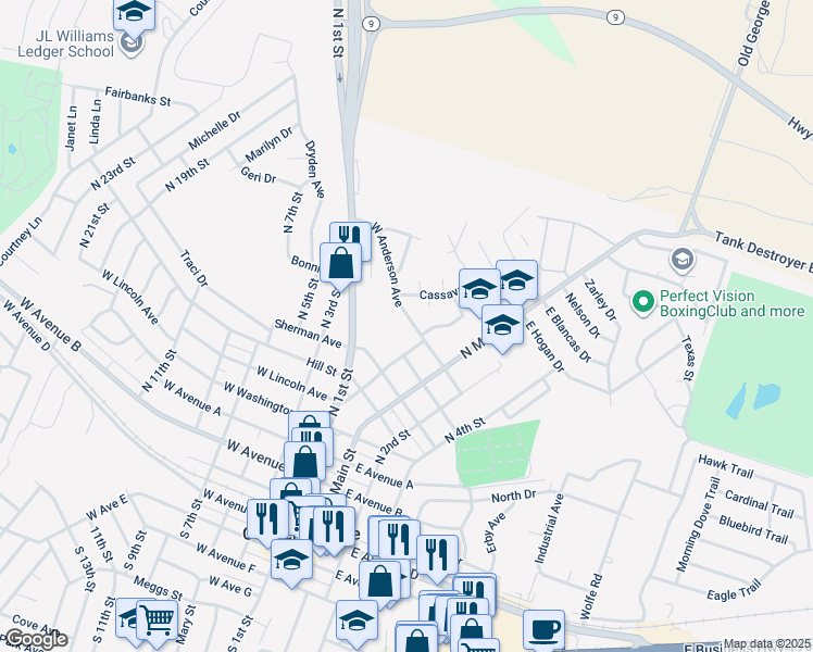 map of restaurants, bars, coffee shops, grocery stores, and more near 207 West Anderson Avenue in Copperas Cove