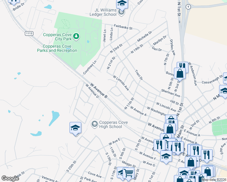 map of restaurants, bars, coffee shops, grocery stores, and more near 810 Kielman Drive in Copperas Cove