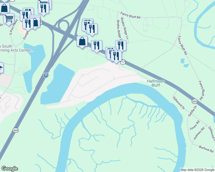 map of restaurants, bars, coffee shops, grocery stores, and more near 152 Royal Drive in Brunswick