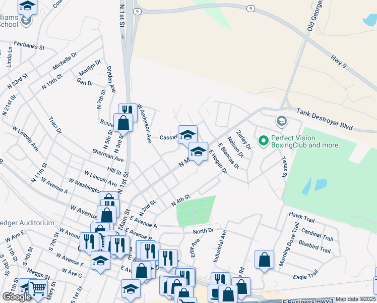 map of restaurants, bars, coffee shops, grocery stores, and more near 1115 North Main Street in Copperas Cove
