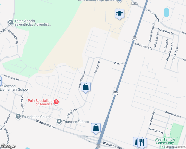 map of restaurants, bars, coffee shops, grocery stores, and more near 922 Starlight Drive in Temple