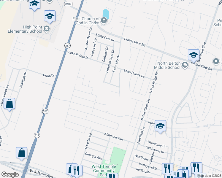 map of restaurants, bars, coffee shops, grocery stores, and more near 8622 Foggy Draw Court in Temple