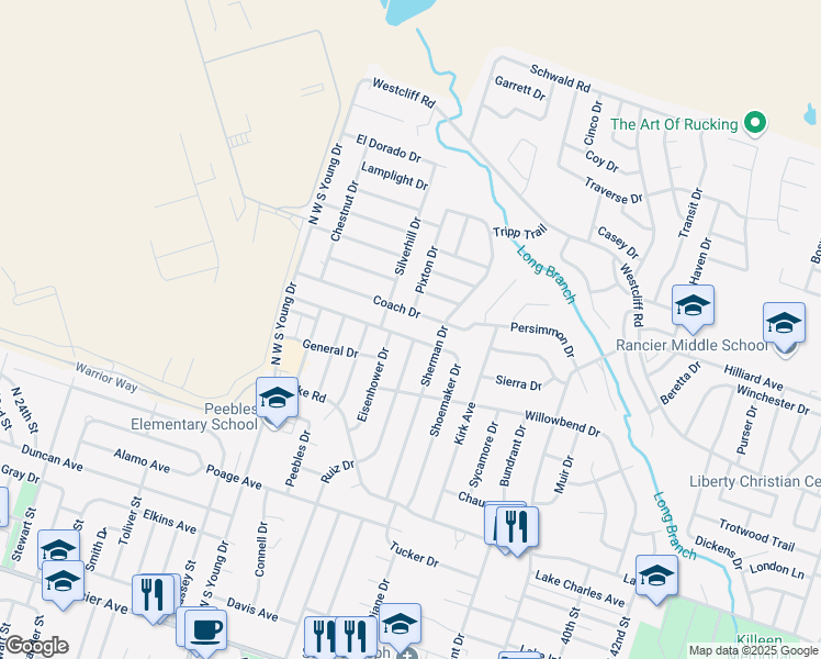 map of restaurants, bars, coffee shops, grocery stores, and more near 2110 Shoemaker Drive in Killeen