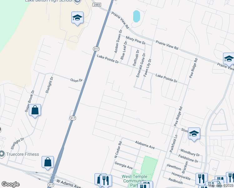 map of restaurants, bars, coffee shops, grocery stores, and more near 8911 Sky Crest Drive in Temple
