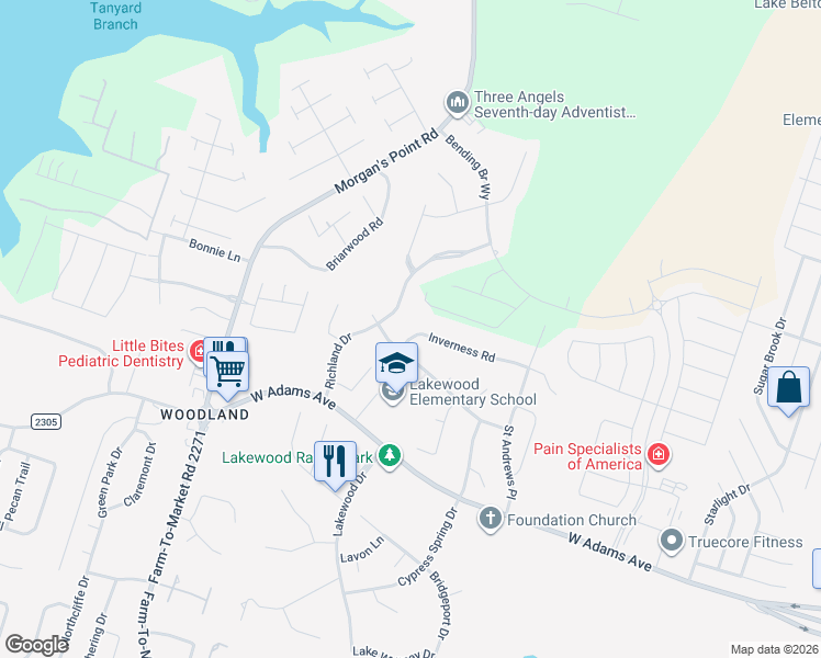map of restaurants, bars, coffee shops, grocery stores, and more near 11218 Inverness Road in Belton