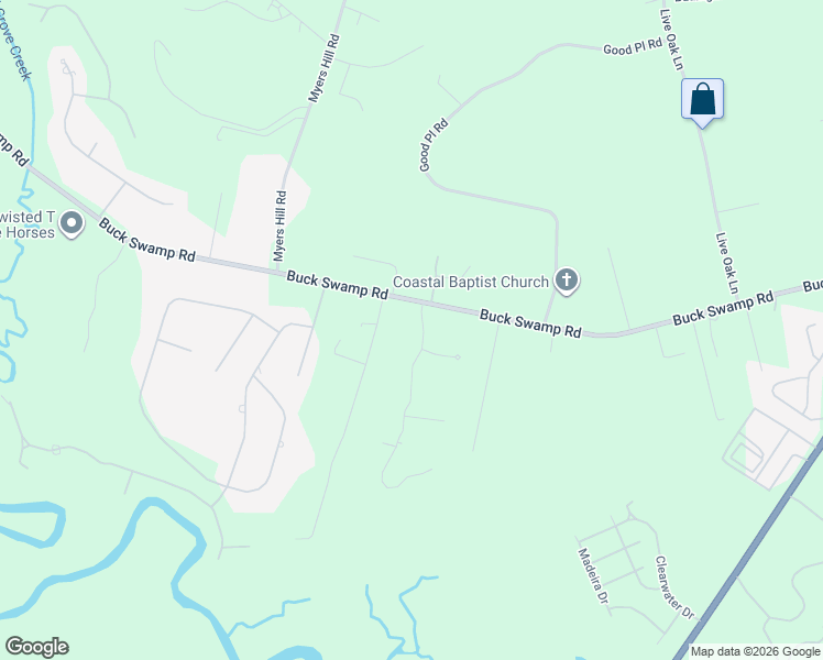 map of restaurants, bars, coffee shops, grocery stores, and more near 629 Buck Swamp Road in Brunswick