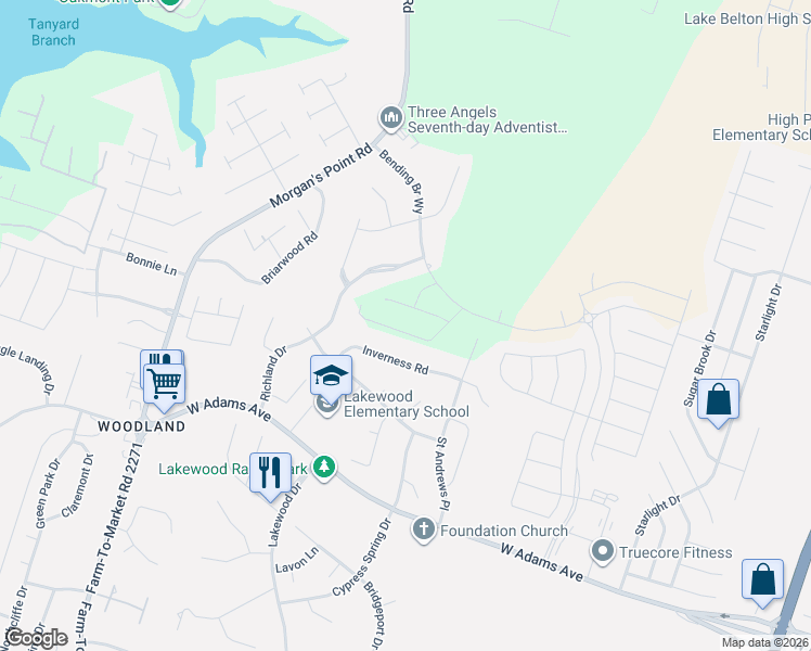 map of restaurants, bars, coffee shops, grocery stores, and more near 25 Richland Drive in Belton