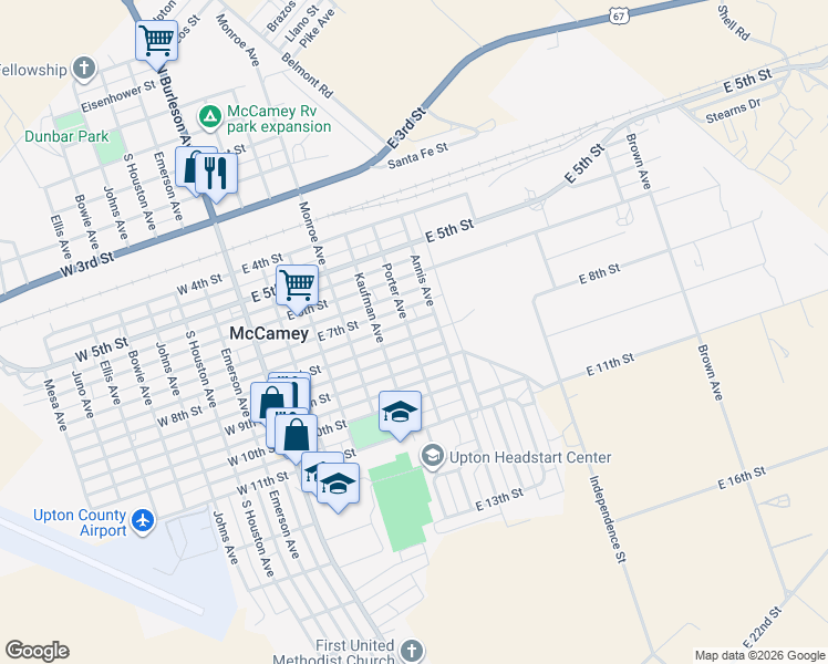 map of restaurants, bars, coffee shops, grocery stores, and more near 601 East 8th Street in McCamey
