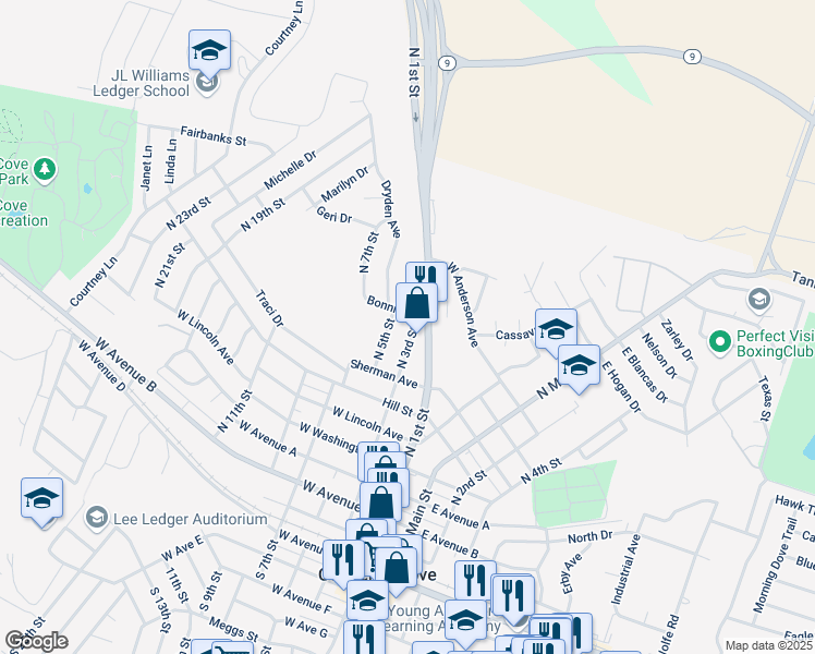 map of restaurants, bars, coffee shops, grocery stores, and more near 809 North 3rd Street in Copperas Cove