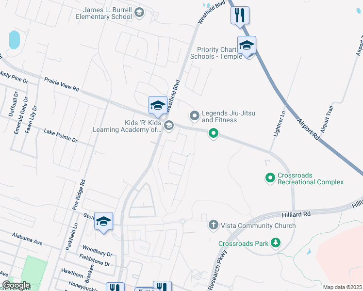 map of restaurants, bars, coffee shops, grocery stores, and more near 1405 Lakeway Crossing Drive in Temple