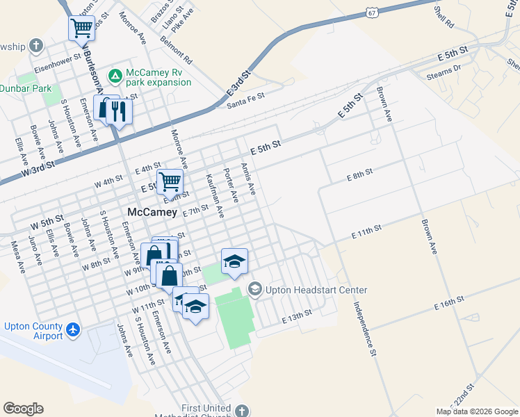 map of restaurants, bars, coffee shops, grocery stores, and more near 601-699 East 8th Street in McCamey