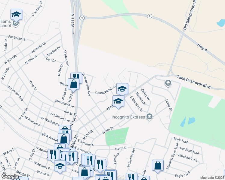 map of restaurants, bars, coffee shops, grocery stores, and more near 114 Jason Drive in Copperas Cove
