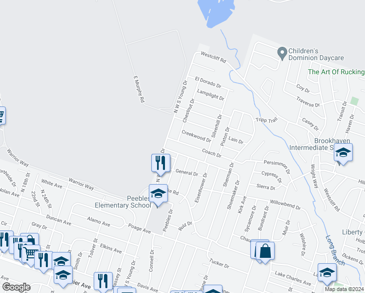 map of restaurants, bars, coffee shops, grocery stores, and more near 2106 Coach Drive in Killeen