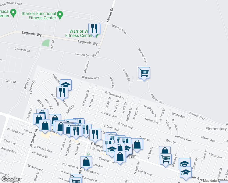 map of restaurants, bars, coffee shops, grocery stores, and more near 1901 North 4th Street in Killeen