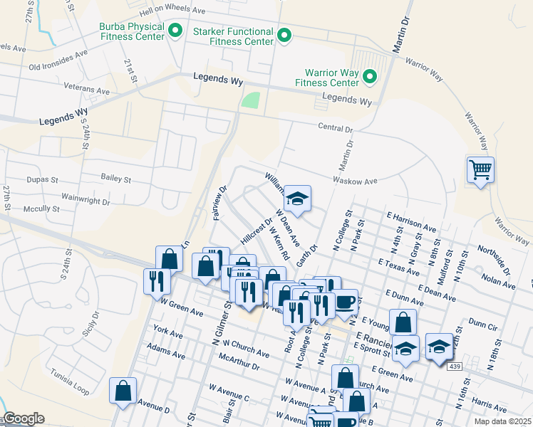 map of restaurants, bars, coffee shops, grocery stores, and more near 812 West Kern Road in Killeen