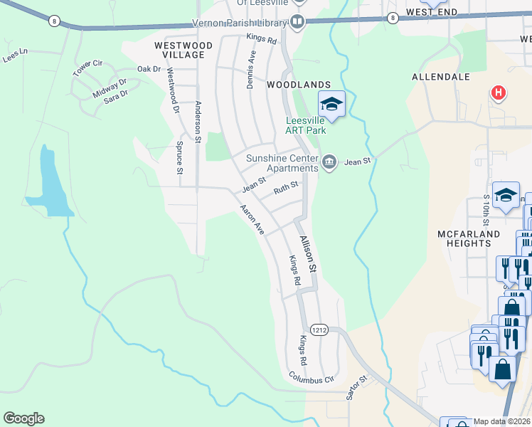 map of restaurants, bars, coffee shops, grocery stores, and more near in Leesville