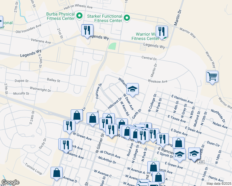 map of restaurants, bars, coffee shops, grocery stores, and more near 812 West Kern Road in Killeen