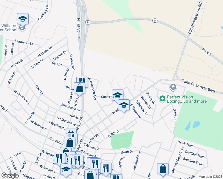 map of restaurants, bars, coffee shops, grocery stores, and more near 104 Murphy Circle in Copperas Cove