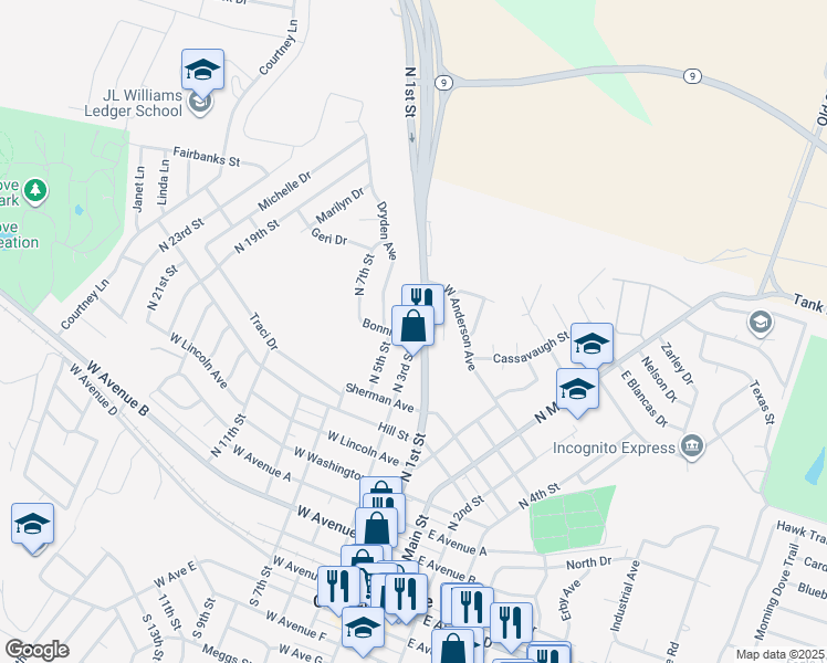 map of restaurants, bars, coffee shops, grocery stores, and more near 809 North 3rd Street in Copperas Cove