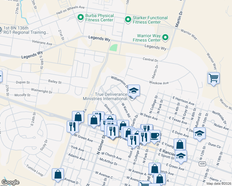 map of restaurants, bars, coffee shops, grocery stores, and more near 812 West Kern Road in Killeen